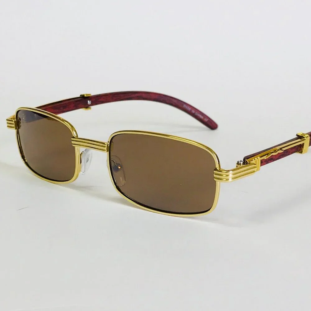 Brown Lens Men Sunglasses Square Gold Frame Hip Hop Style Buffs Woddy Arms Migos